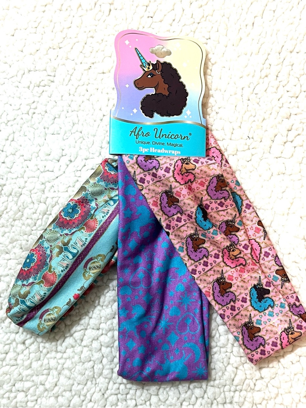 Afro Unicorn Kids Pink & Teal Unicorn Headwraps - 3pc Set